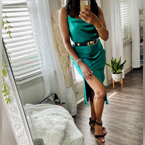 Green Satin Slip Midi Dress Small - Picture 3 of 10